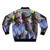 A bomber jacket featuring a retro-style graphic with the text "Biden FTW" in a vaporwave aesthetic. - Back