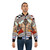 Borderlands-inspired bomber jacket with an explosive design featuring Mister Torgue, Mad Moxxi, and Tiny Tina - Lifestyle