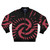 Retro 1970s time vortex bomber jacket in pink color with abstract psychedelic pattern
