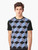 Isometric geometric art graphic t-shirt with blue, lilac, and black isometric cube pattern - Men