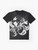 Illustration of a nekomata (two-tailed cat demon) arguing with a kitsune (fox spirit) on a graphic t-shirt - Flat lay