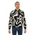 Retro abstract bomber jacket with a liquid swirl pattern in black and almond cream colors - Lifestyle