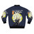 X-Files inspired bomber jacket with parody superhero design, featuring Mulder and Scully characters. - Back
