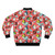 Colorful bomber jacket with sushi and lovebird design - Back