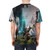 Ark Survival Evolve inspired graphic t-shirt featuring an epic dinosaur battle scene with explosions - men back