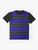 Royal blue and black horizontal striped graphic t-shirt - Flat lay