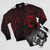 A stylish bomber jacket featuring the iconic character Vincent Valentine from the Final Fantasy video game series. - Flat lay