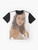 A graphic t-shirt featuring a portrait of actress Jennifer Garner - Flat lay