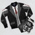 Formal bomber jacket in black with red tie and vest - Flat lay
