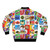 Kiwiana food and drink icons bomber jacket featuring various New Zealand icons and Kiwiana art - Back