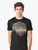 A graphic t-shirt featuring a geometric nature sunset vibes design with elements like forests, mountains, birds, and the sky. - Men