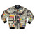 Colorful bomber jacket with VHS, permanent marker, and retro pop culture inspired graphics and patterns