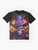 Punk skull with top hat in orange, purple, and black - a scary and spooky graphic t-shirt - Flat lay