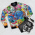 Dragon Quest Slimes Bomber Jacket featuring iconic slime characters from the popular video game series. - Flat lay