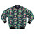 Bright flamingo pattern bomber jacket with tropical palm tree and floral design