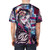 Vibrant t-shirt design featuring a captivating geisha character set against the backdrop of the Tokyo cityscape - men back