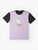 A colorful graphic t-shirt featuring a cute opossum design with the text "No Hate in My Holler" in a pastel rainbow palette. - Flat lay