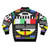 Retro graphic bomber jacket with "Standby for Transmission" design and vintage TV/glitch effect. - Back