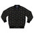 CMYK lightning bolt design on a black bomber jacket