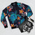 Tropical sea turtle floral watercolor bomber jacket - Flat lay