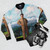 Kim Jong Il inspired bomber jacket with North Korea leader humor design - Flat lay