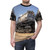 Vintage-inspired t-shirt design featuring a detailed illustration of a classic steam locomotive - men front