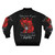A bomber jacket featuring a cute three-headed puppy design, inspired by Cerberus from the game Hades. - Back