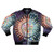"Always on the Edge of Death" abstract art bomber jacket with skull, heart, and word art design