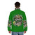 Woman wearing a green puffer jacket with a floral print design - men back