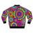 Retro flower power bomber jacket with a colorful hippie floral design - Back