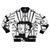 Black and white bomber jacket with Betty Boop cartoon graphic