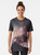 A surreal, cosmic graphic t-shirt featuring a night sky with stars, galaxies, and a glitch effect. - Women