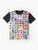 Colorful graphic t-shirt featuring flags of the world for globetrotters - Flat lay