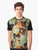 Colorful graphic t-shirt featuring flying cranes and spring flowers in a Japanese-inspired floral pattern - Men
