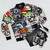 Retro cassette tape bomber jacket with vintage 80s music style - Flat lay