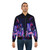 A Korean-inspired bomber jacket with a trippy, LSD-inspired design featuring a cityscape, neon lights, and abstract elements. - Lifestyle