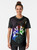Geometric wolf graphic design on a t-shirt, featuring abstract triangles and lines in various colors. - Women