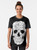 A black t-shirt featuring a graphic design of a cat skull, perfect for horror and gothic fans. - Women