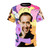 Artistic T-shirt design featuring a family portrait with a cute dog and a unicorn