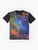 Graphic t-shirt with a stylized eagle design against a galaxy and nebula background - Flat lay