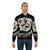 A black and white furry bomber jacket with a skunk-inspired animal print design. - Lifestyle