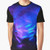 Vibrant glowstick party graphic t-shirt with swirling blue and black design