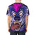 Closeup of a toothy, animal maw with fur and fangs on an all-over print t-shirt - men back