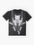 Adorable tabby cat snuggled in a baby carrier on a graphic t-shirt - Flat lay