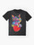 Colorful graphic t-shirt featuring a cute cat hugging a heart design - Flat lay