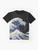Graphic t-shirt featuring the iconic "The Great Wave off Kanagawa" artwork by the Japanese artist Hokusai - Flat lay