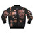 A black and white bomber jacket with a typography design featuring the name "Jonathan Frakes" and "Beyond Belief" text - Back