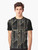 Black graphic t-shirt with abstract geometric pattern in gold and dark colors - Men