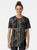 Black graphic t-shirt with abstract geometric pattern in gold and dark colors - Women