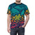 Colorful t-shirt design featuring a vibrant spectrum of aquatic sea creatures, including fish, whales, turtles, and more. - men front